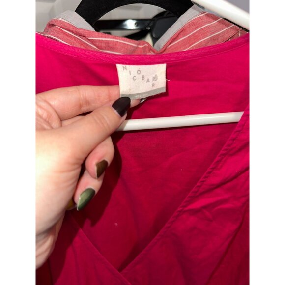 Nicobar Womens Pink Wrap Long Sleeve Crinkle Pleat Dress Size Medium Cotton - Picture 2 of 7